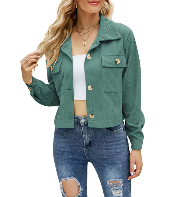 Women’s Corduroy Cropped Jacket – Casual Loose Fit
