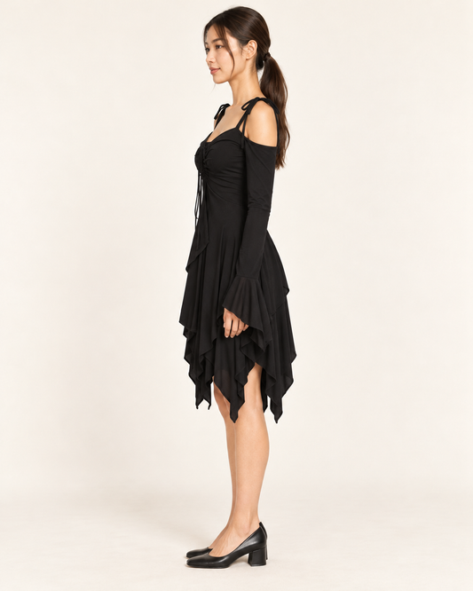 Women's Cold-Shoulder Asymmetric-Hem Dress - Black - side profile