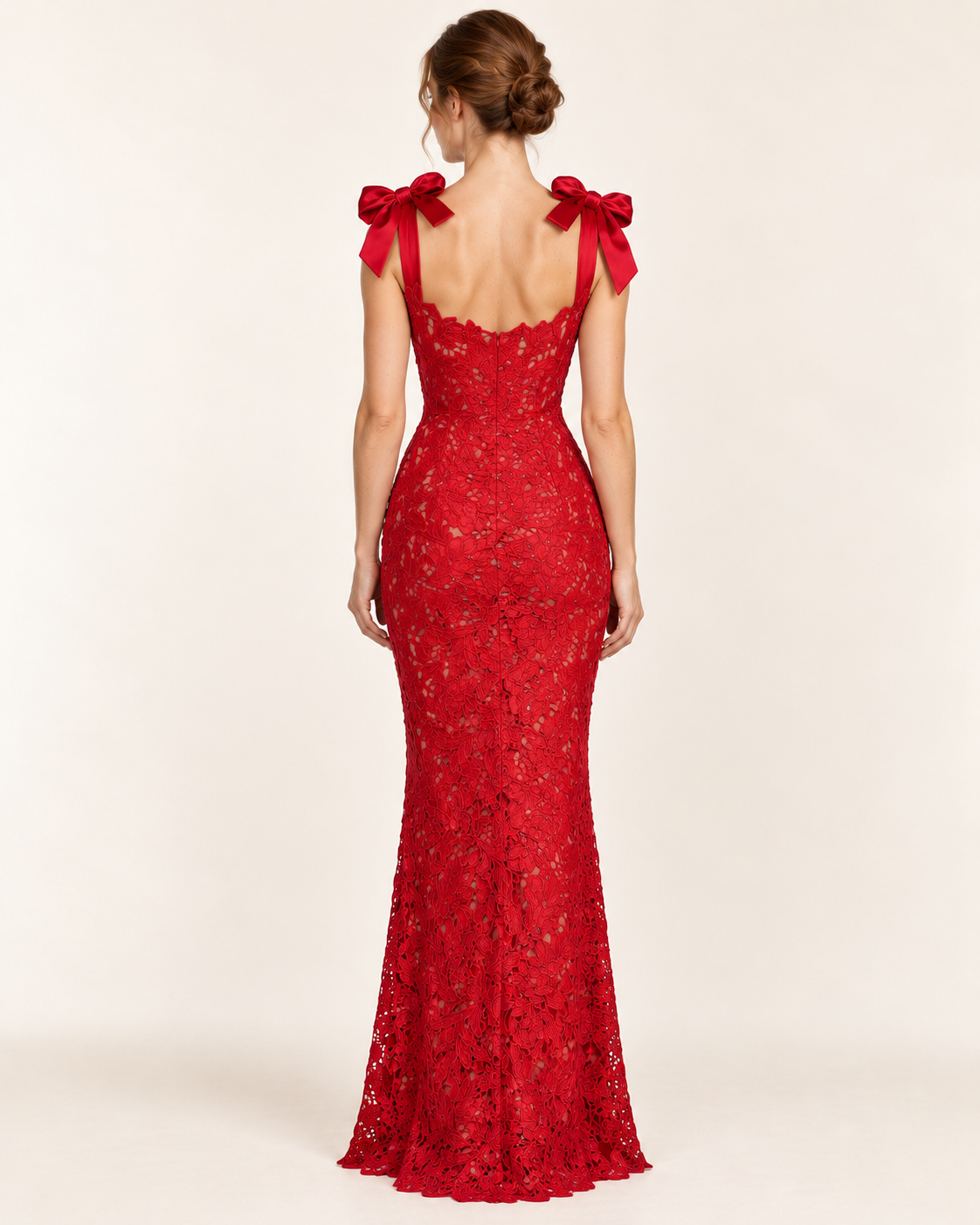 Women's Sleeveless Bow-Tie Dress — Red — Back