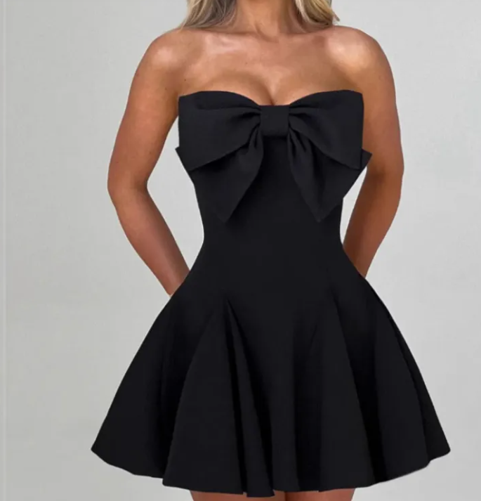 Sweet Tube Top Skater Dress With Bow Detail