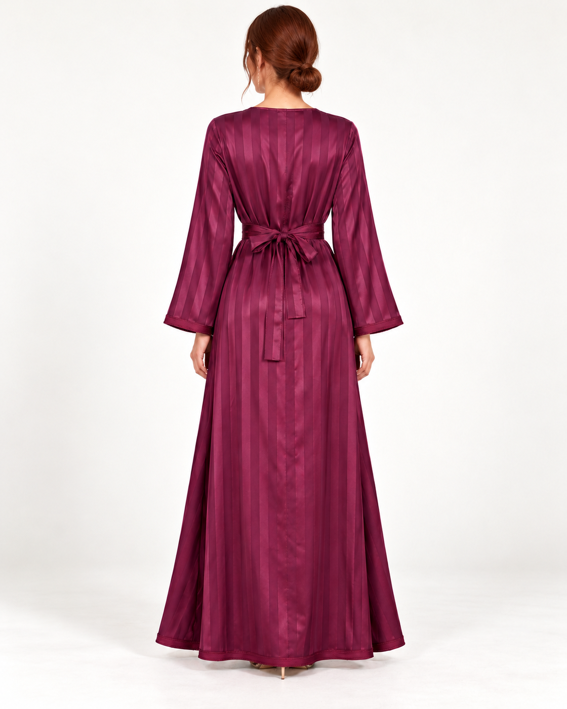 AI-generated Full back view of Women's V-Neck Long Sleeve Dress