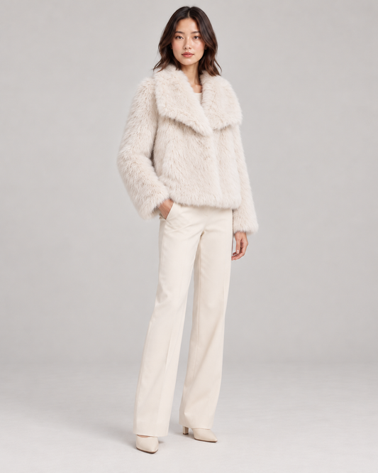 Women's Textured Shawl-Collar Jacket, White, Full-length three-quarter view