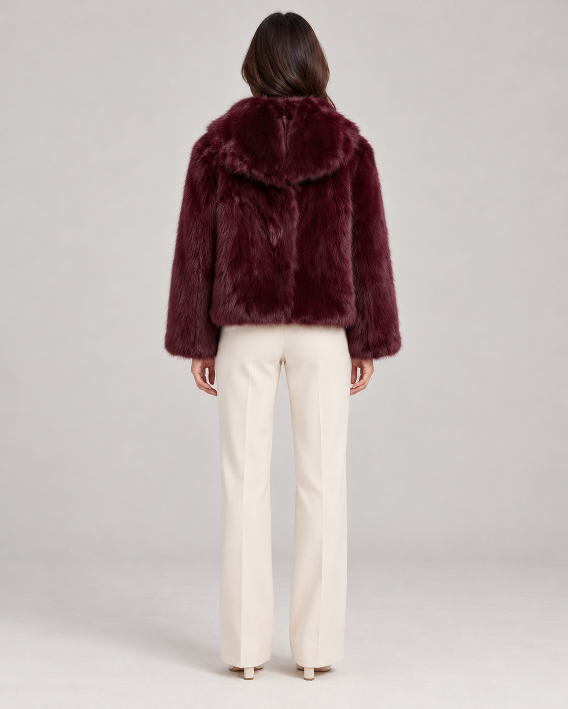 Women's Textured Shawl-Collar Jacket, Wine Red, Full-length rear view