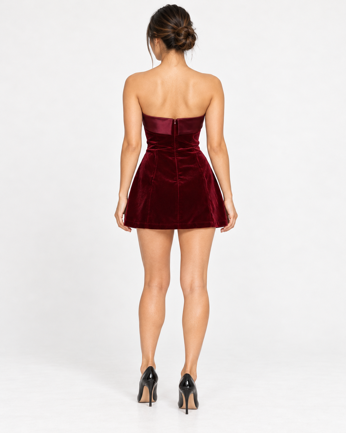 Women's Strapless Mini Dress — Red — back view