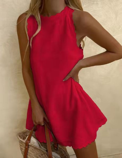 Embroidered Cotton Hemp Midi Dress With Ruffle Details