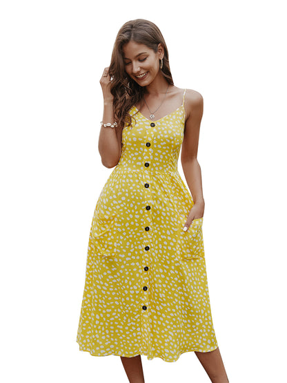 Sleeveless Printed A-Line Dress With Elastic Waist