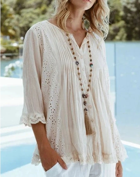 Women’s Long Sleeve Round Neck Blouse – Loose Fit