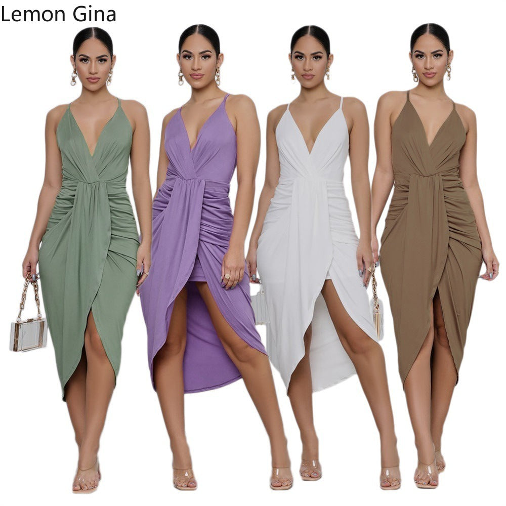 Backless Halter Midi Dress – Irregular Hem Casual Style