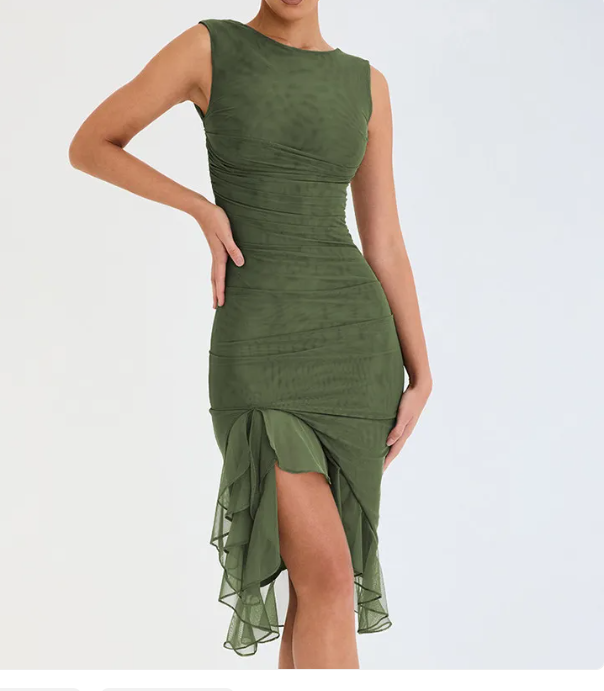 Women's Solid Bodycon Midi Dress – Street Style