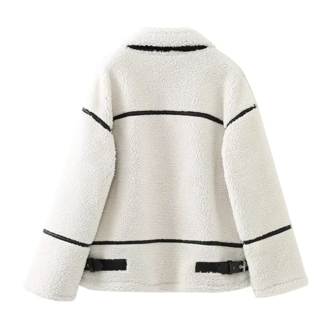 Women’s Patchwork Lambswool Jacket – Soft Cozy Coat