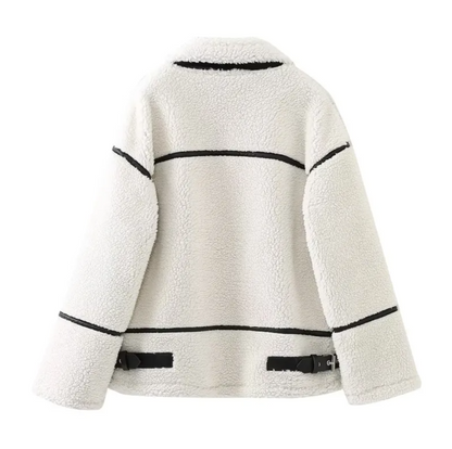 Women’s Patchwork Lambswool Jacket – Soft Cozy Coat