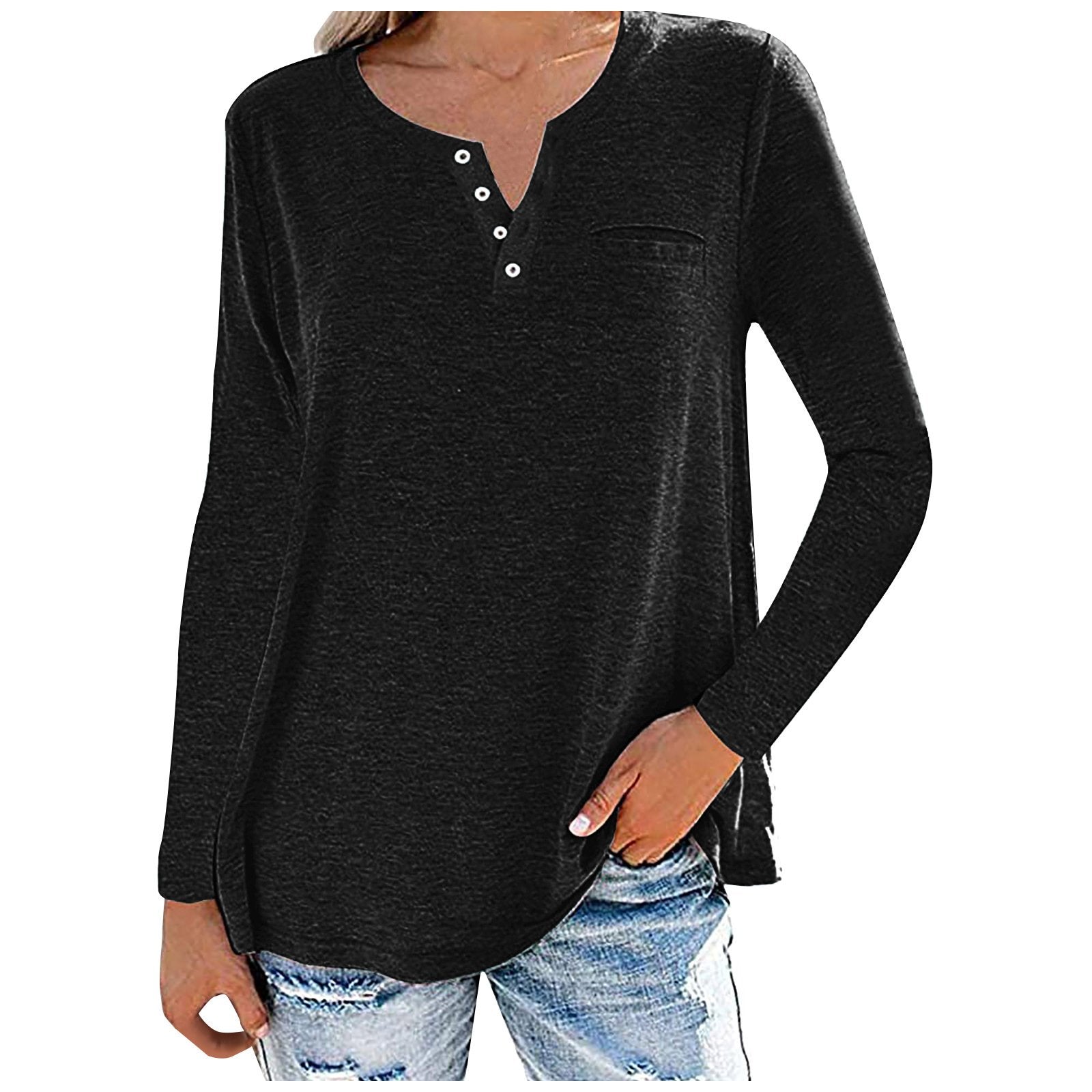 Women’s Cotton Blend Long Sleeve Top – Solid Casual Style