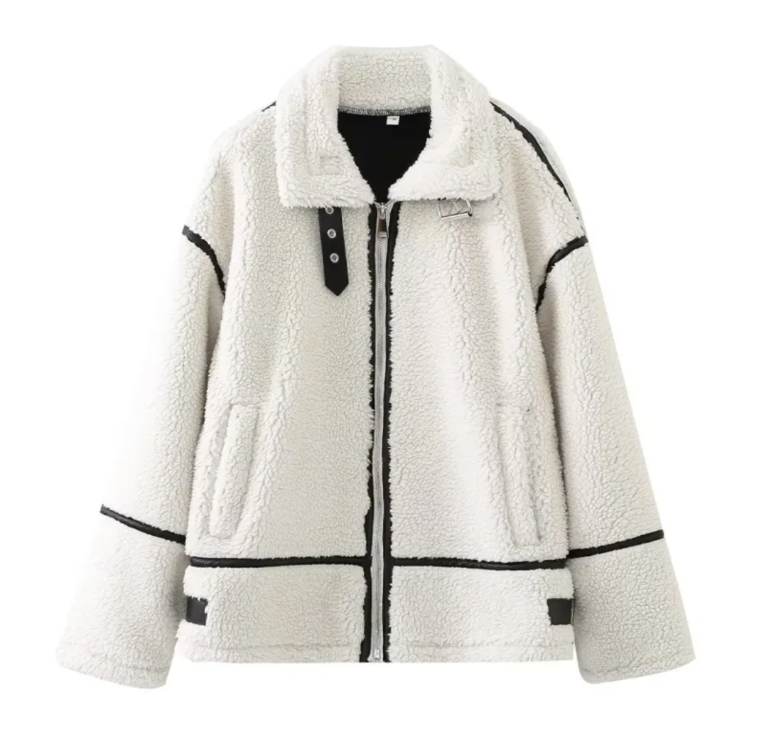 Women’s Patchwork Lambswool Jacket – Soft Cozy Coat