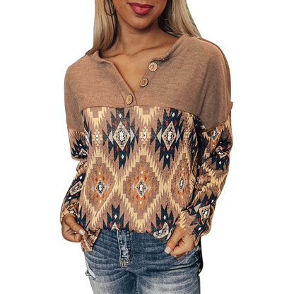 Women’s Ethnic Geometric Print Long Sleeve Pullover