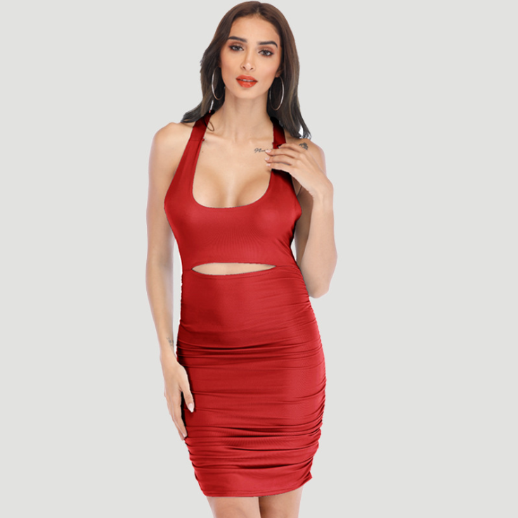 Ruffled Tie-Back Bodycon Dress With Open Back Detail