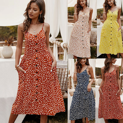 Sleeveless Printed A-Line Dress With Elastic Waist