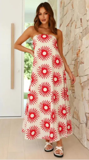 Women’s Printed Tube Maxi Dress Wide Waist