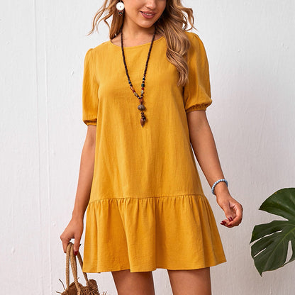 Cotton Linen Short Sleeve Casual Women’s Dress