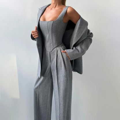 Women’s Fishbone Pattern Tailored Suit Set