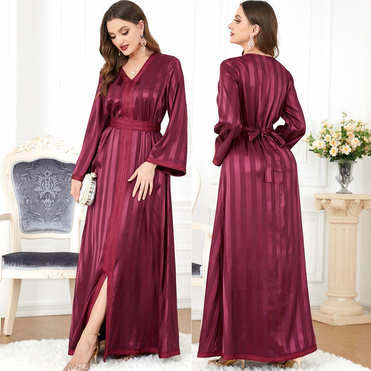 Long Sleeve V-Neck A-Line Dress For Women