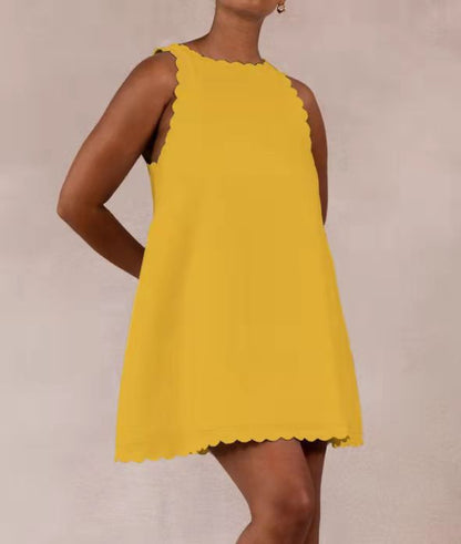 Embroidered Cotton Hemp Midi Dress With Ruffle Details