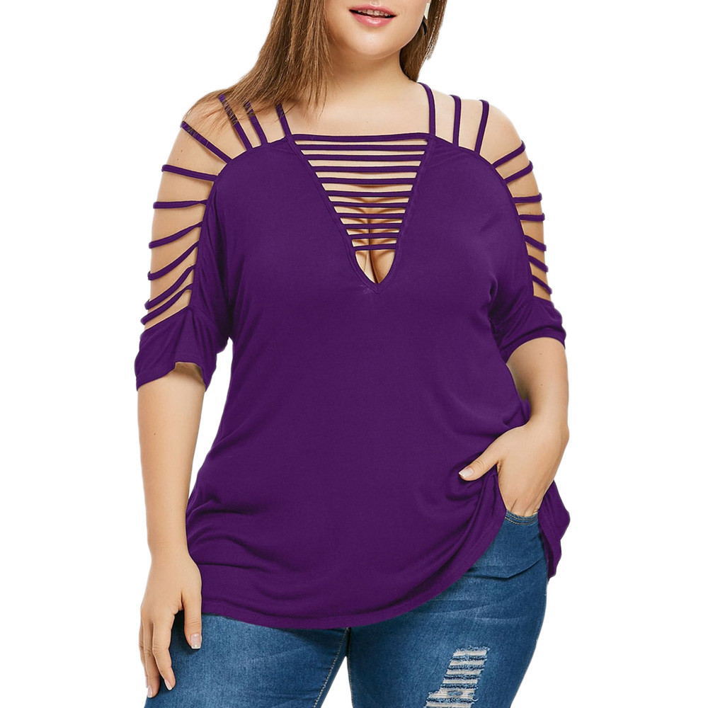 Plus Size Hollow Out Short Sleeve Top For Women