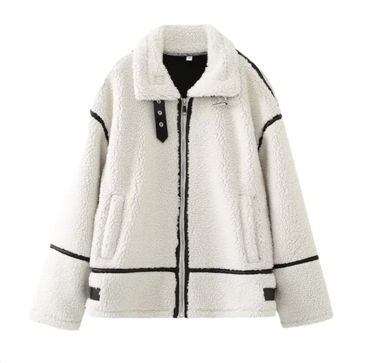 Women’s Patchwork Lambswool Jacket – Soft Cozy Coat
