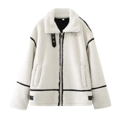 Women’s Patchwork Lambswool Jacket – Soft Cozy Coat
