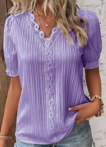 Women’s Hollow-Out Loose Blouse Short Sleeve Top