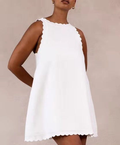 Embroidered Cotton Hemp Midi Dress With Ruffle Details