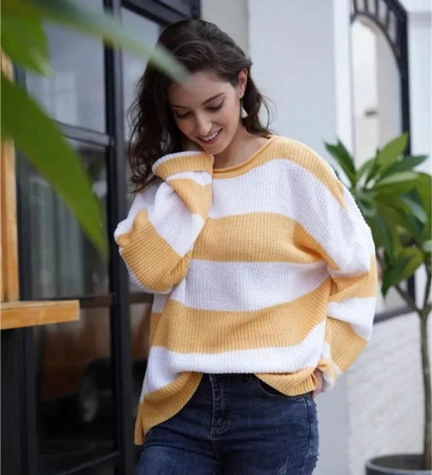 Women’s Colorblock Knit Sweater – Soft Striped Pullover