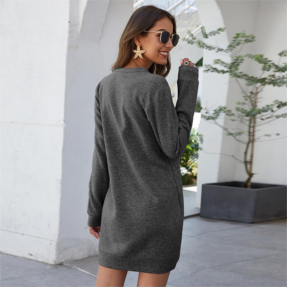 Women’s Long Sleeve Casual Dress With Round Neckline