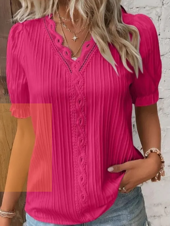 Women’s Hollow-Out Loose Blouse Short Sleeve Top