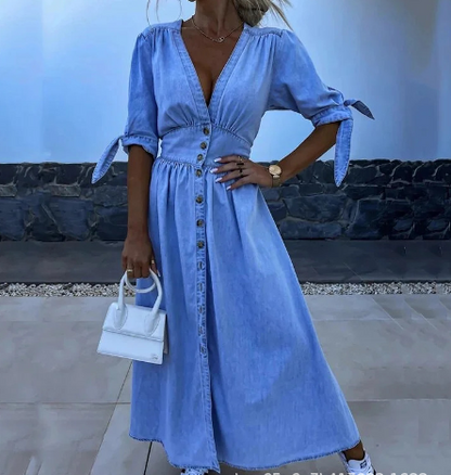 Women’s A-Line Denim Midi Dress – Casual Everyday Style