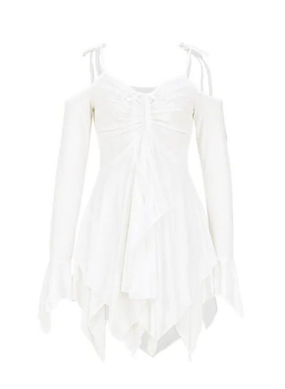 Asymmetrical Spaghetti Strap Midi Dress With Sleeves