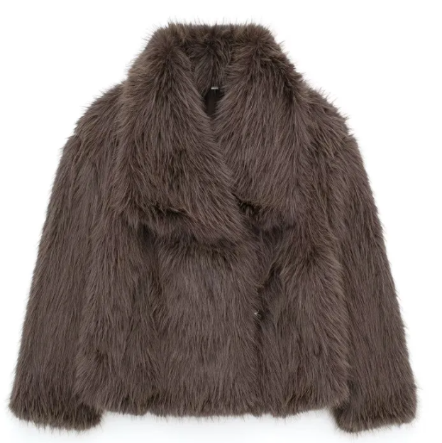 Women’s Plush Winter Lapel Coat With Long Sleeves