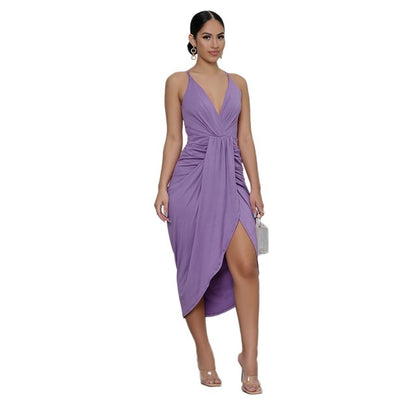 Backless Halter Midi Dress – Irregular Hem Casual Style