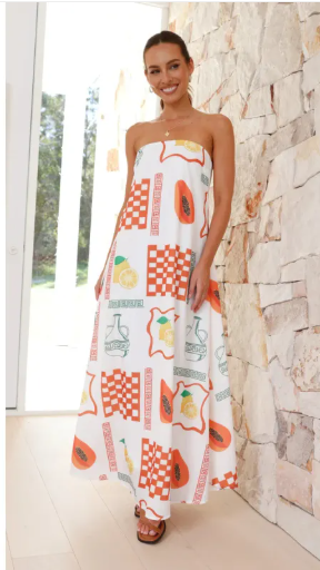 Women’s Printed Tube Maxi Dress Wide Waist