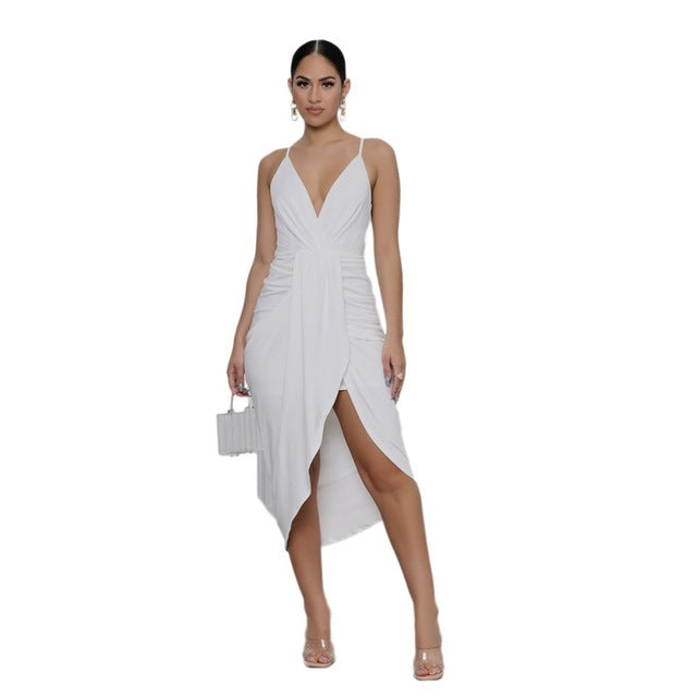 Backless Halter Midi Dress – Irregular Hem Casual Style