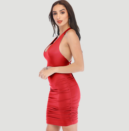Ruffled Tie-Back Bodycon Dress With Open Back Detail