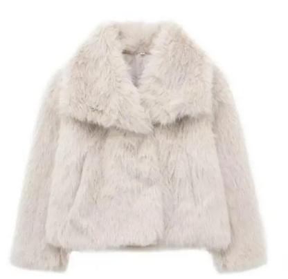 Women’s Plush Winter Lapel Coat With Long Sleeves