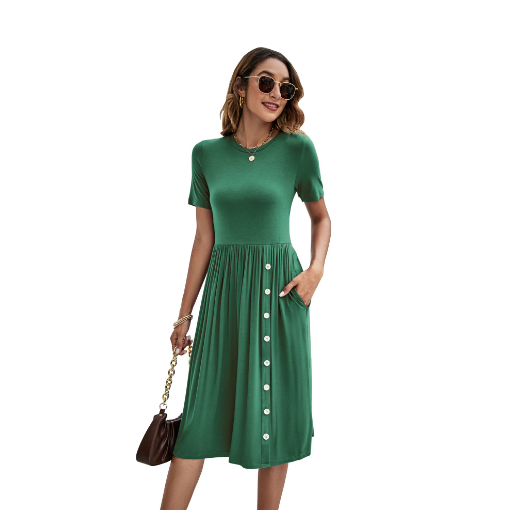 Women’s Knitted Pocket Dress – Solid Color Casual Style