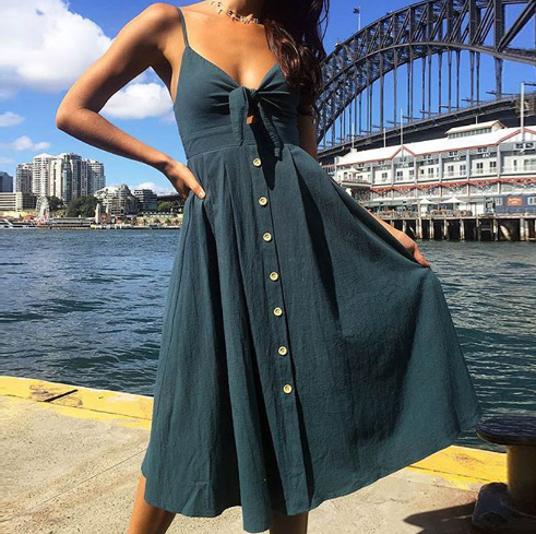 Women’s Cotton Linen Backless Summer Dress With Bow