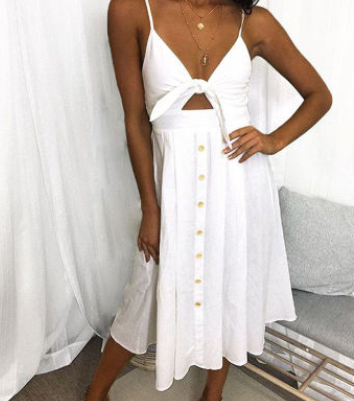 Women’s Cotton Linen Backless Summer Dress With Bow