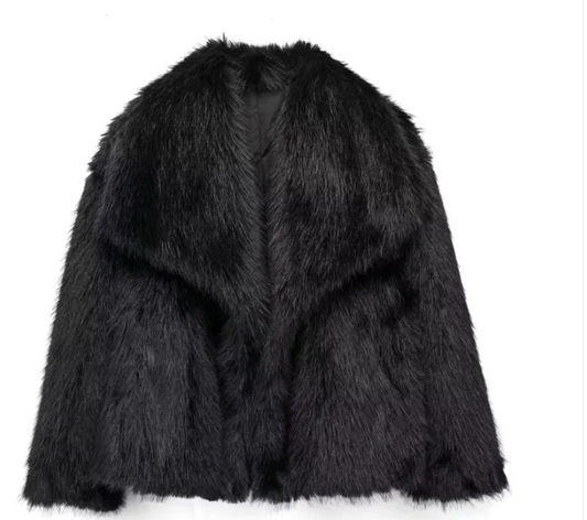 Women’s Plush Winter Lapel Coat With Long Sleeves