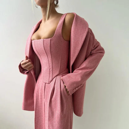 Women’s Fishbone Pattern Tailored Suit Set