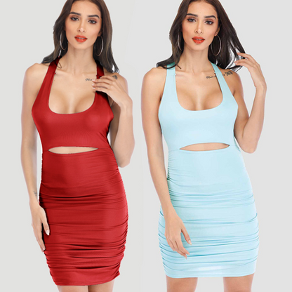 Ruffled Tie-Back Bodycon Dress With Open Back Detail
