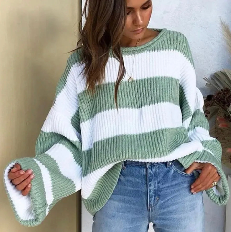 Women’s Colorblock Knit Sweater – Soft Striped Pullover