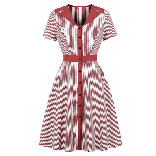 Striped A-Line Dress – V-Neck, Knee-Length product image