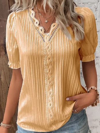 Women’s Hollow-Out Loose Blouse Short Sleeve Top